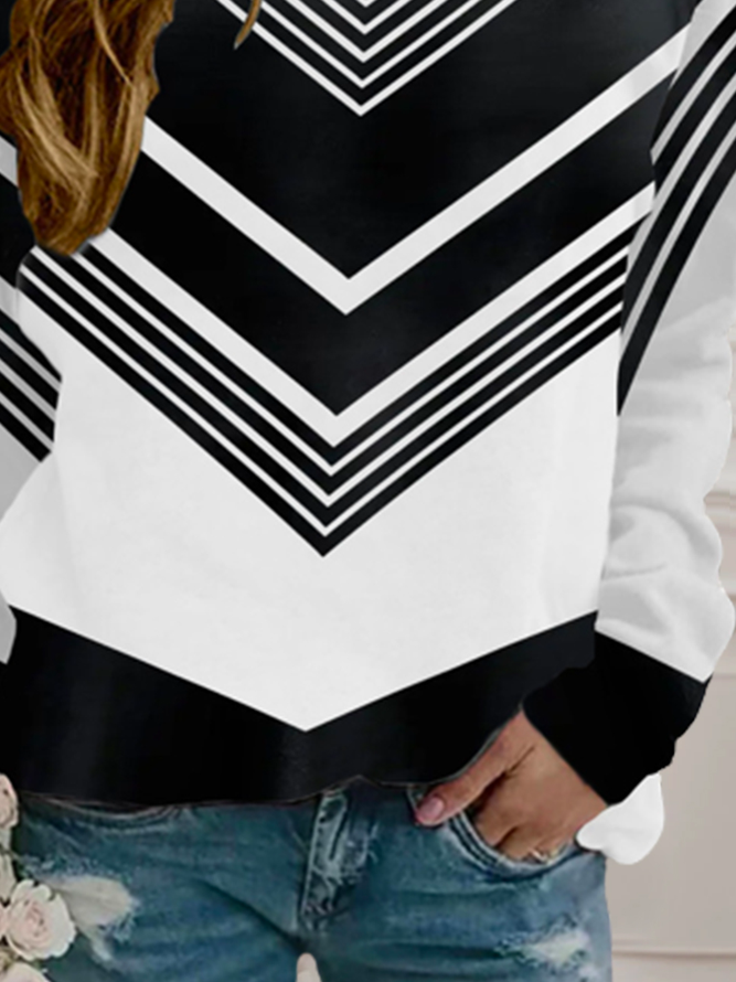 Women Striped Casual Autumn Polyester Loose Long sleeve Crew Neck Regular H-Line Sweatshirt