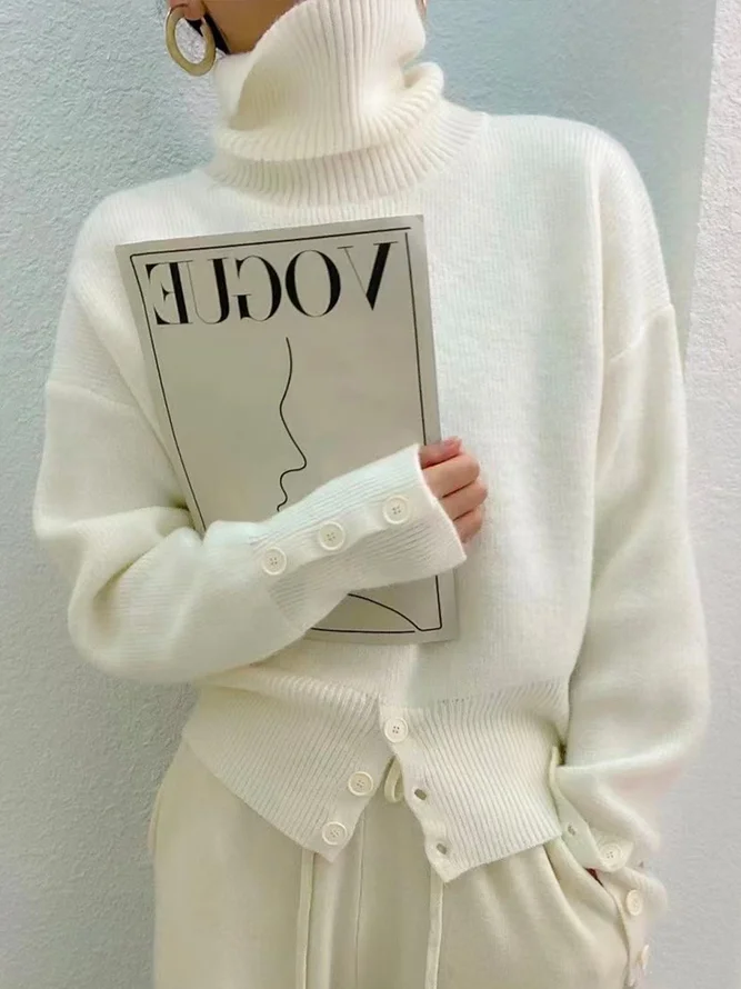 Plain Spring/Fall Simple Acrylic Daily Regular Fit Turtleneck Regular Regular Sweaters for Women