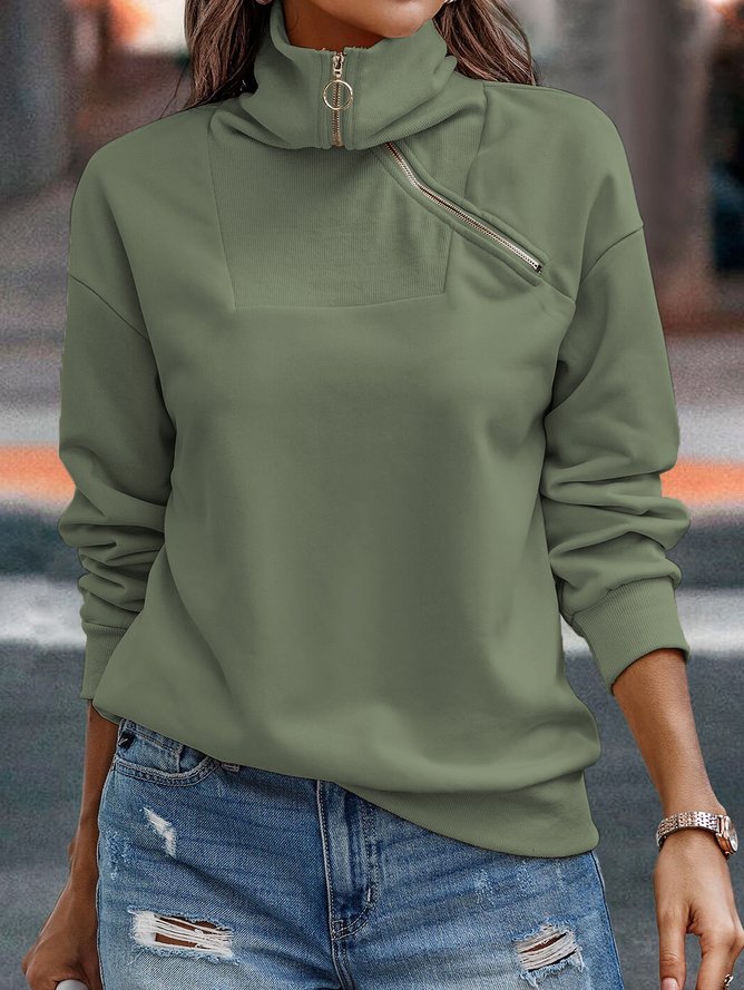 Women Casual Plain Autumn Zipper Daily Long sleeve Regular Regular Regular Size Sweatshirts