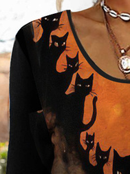 Halloween cute cat loose T-shirt