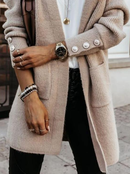 Casual Wool/Knitting Plain Sweater Coat
