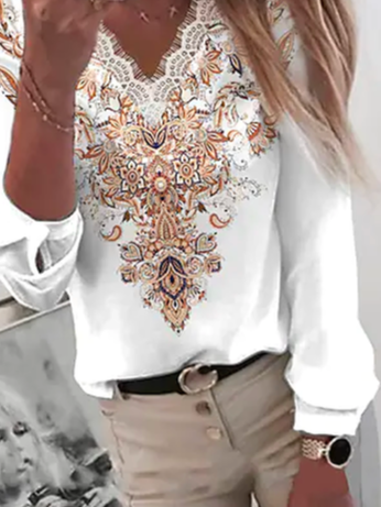 V Neck Vacation Ethnic Top