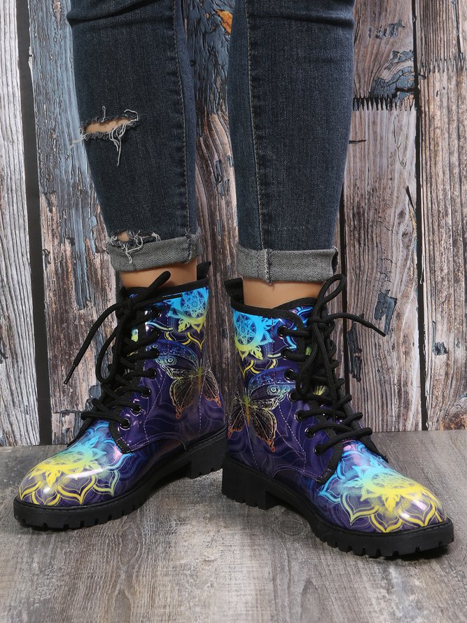 Casual Butterfly Print Martin Combat Boots