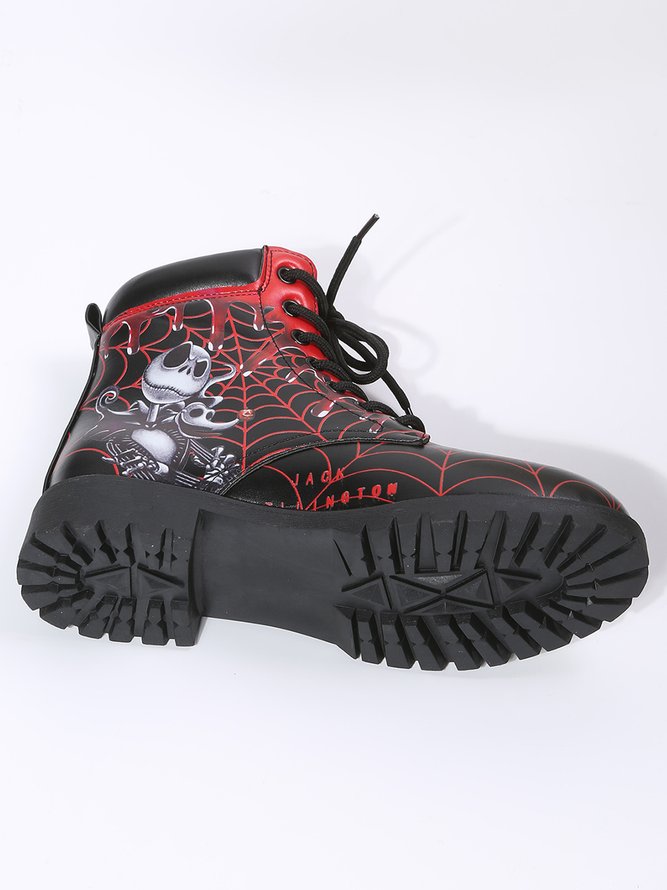 Halloween Black Red Spider Web Scarecrow Skull Graphic Booties