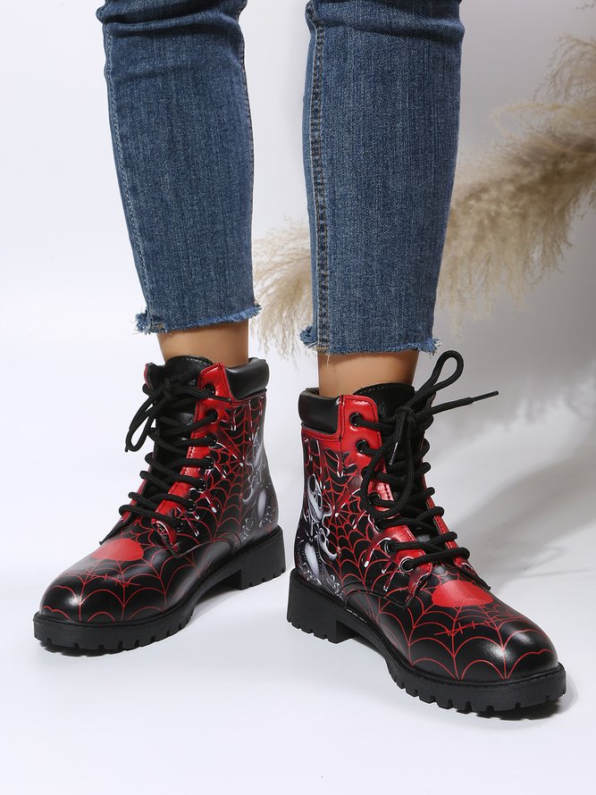 Halloween Black Red Spider Web Scarecrow Skull Graphic Booties