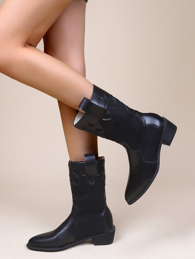 Western Cowboy Mid Tube Pointed Toe Chunky Heel Boots
