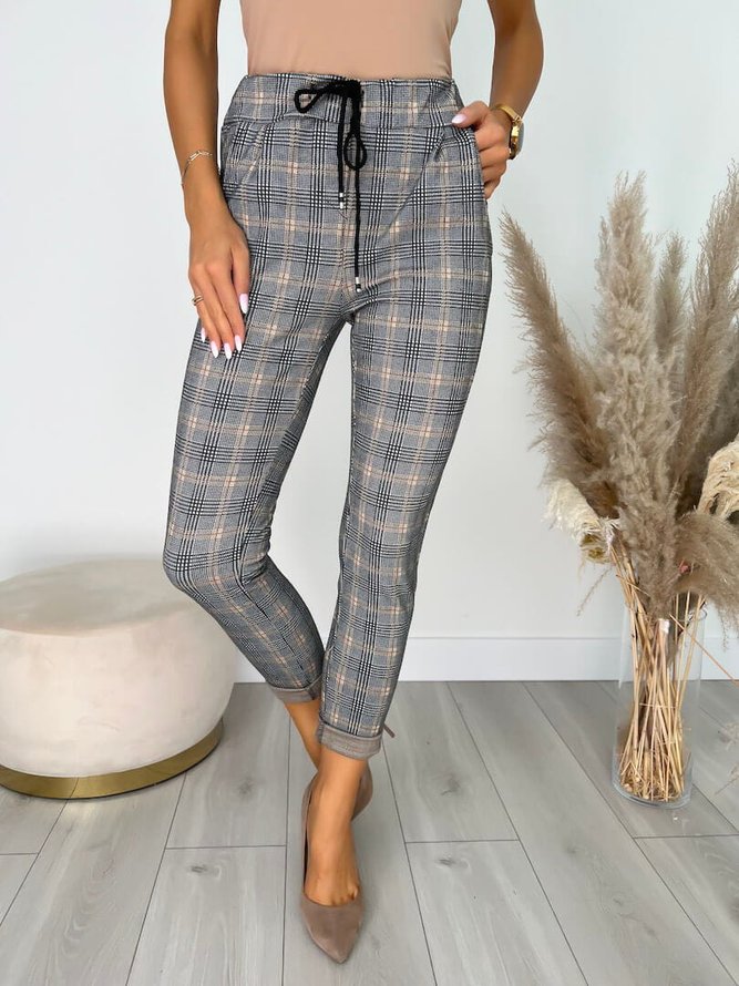 Check Elastic Waist Drawstring Lounge Pants