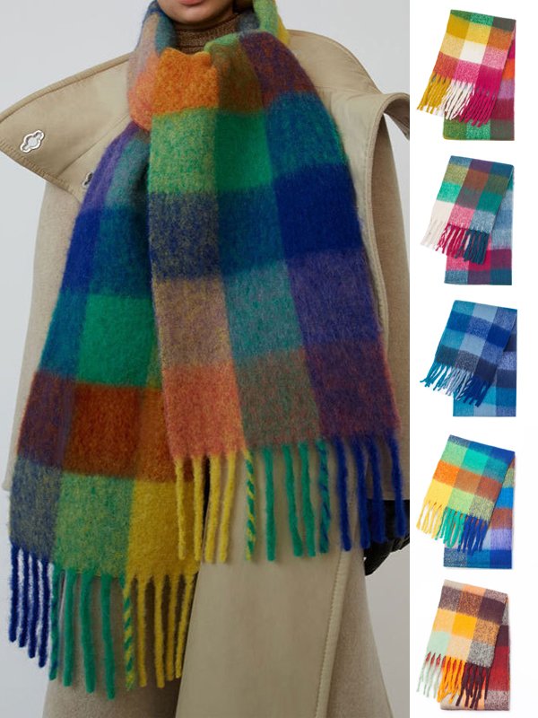 Casual Gradient Check Pattern Long Wool Scarf Everyday Clothes Matching