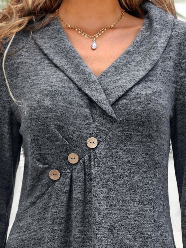 Casual Embellished Button Lapel Top