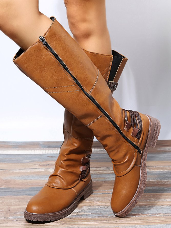 Vintage Buckle Rope Riding Boots