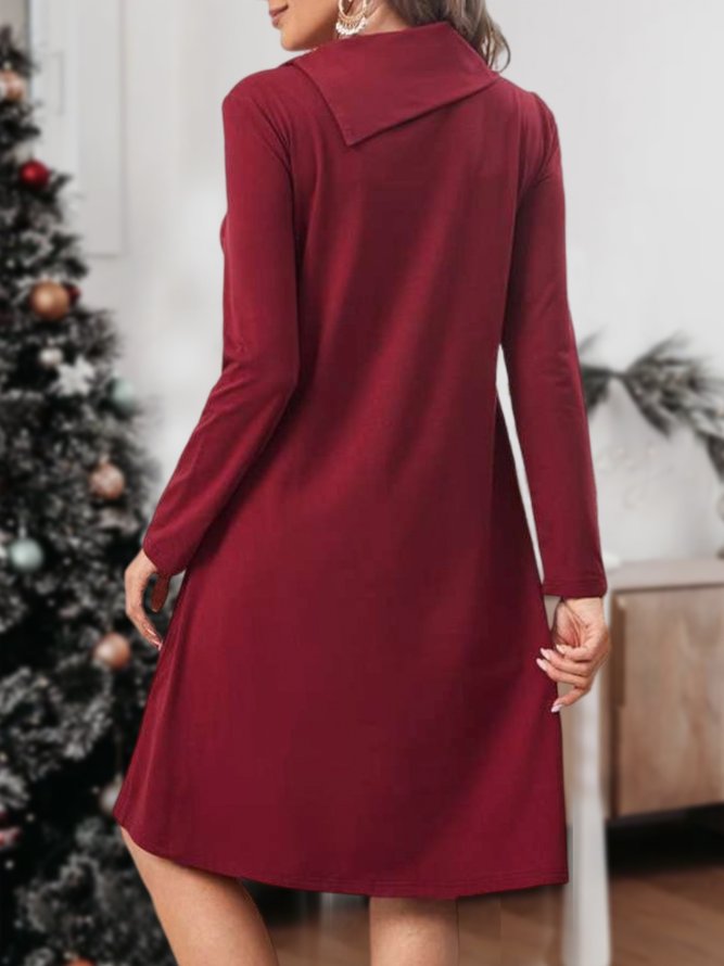 Loose Buttoned Crew Neck Urban Dresses