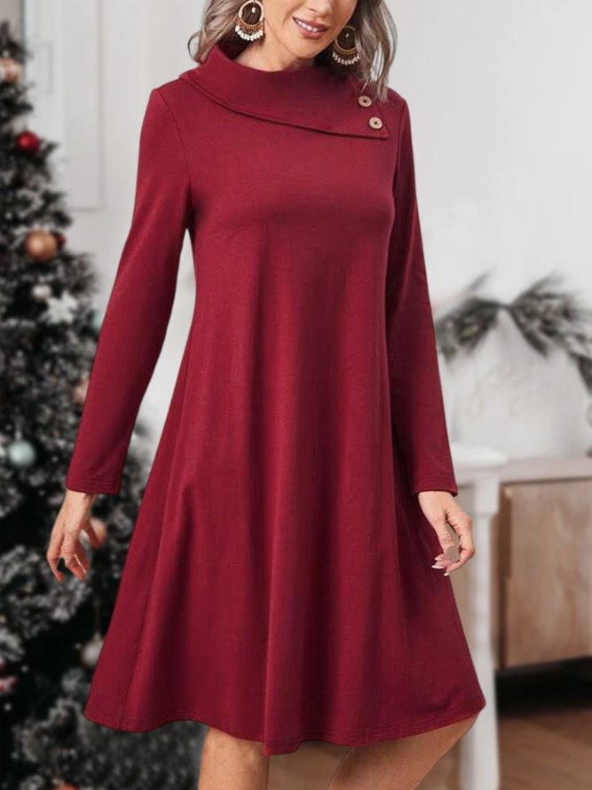 Loose Buttoned Crew Neck Urban Dress