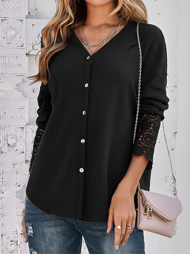 Lace Casual Loose Buttoned Top