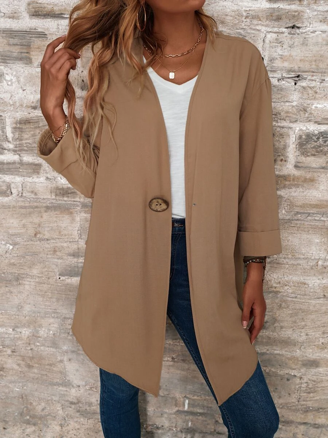 Plain Cotton-Blend Casual Others Other Coat