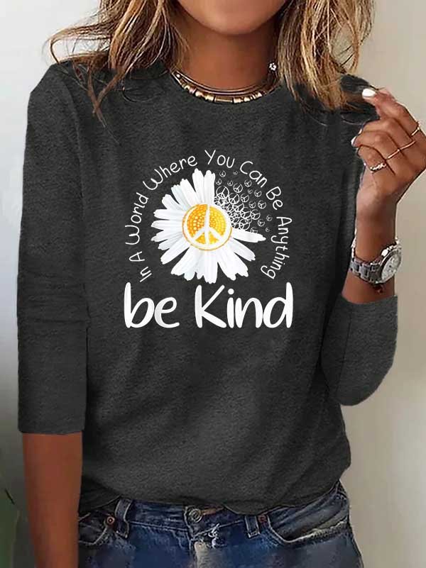 Women Daisy Crew Neck Casual Long Sleeve T-shirt