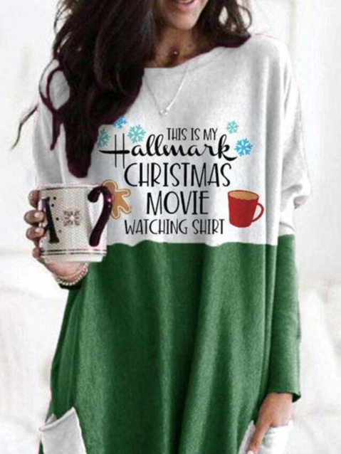 Women Christmas&Letter Print Dress with Pockets