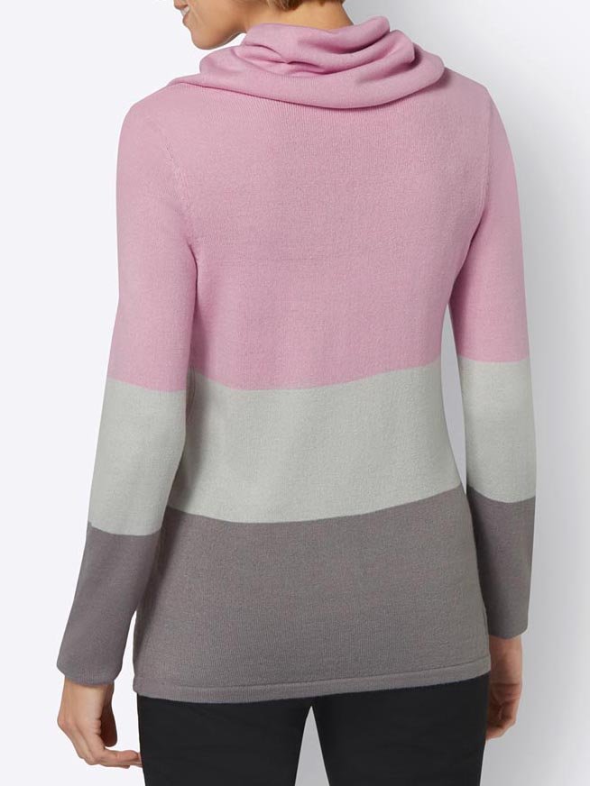 Casual Color Contrast Pile Collar Long Sleeve Top