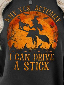 Halloween Witch Design Loose Crew Neck Sweatshirt