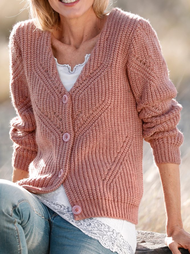 Yarn/Wool Yarn V Neck Regular Fit Sweater Coat