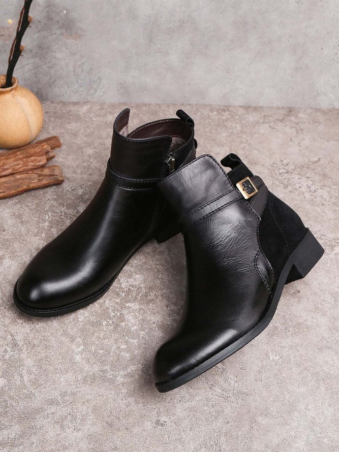 Vintage Round Toe Chunky Heel Casual Short Boots