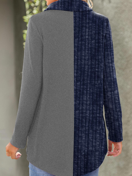 Color Block Turtleneck Loose Sweatshirt