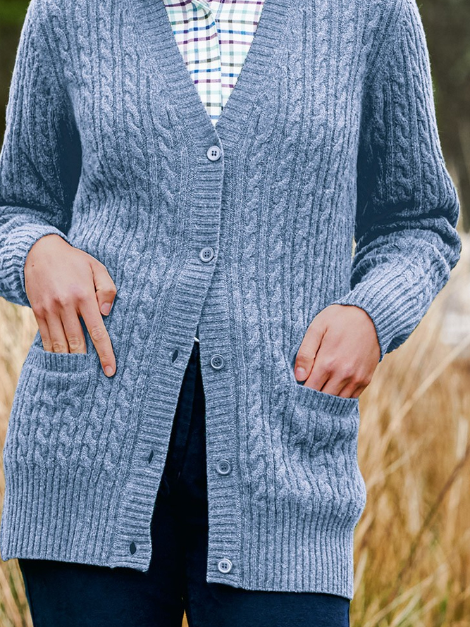 Casual V Neck Plain Sweater Coat