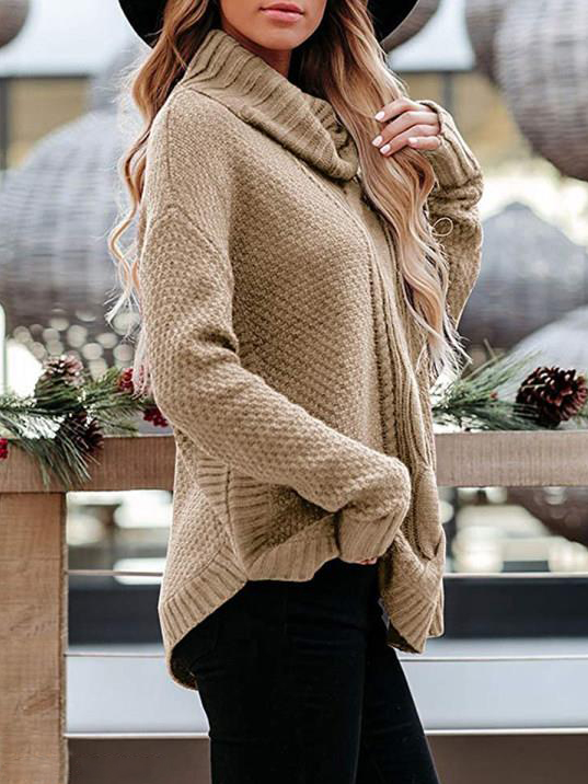 Casual Turtleneck Solid Color Twist Knit Sweater
