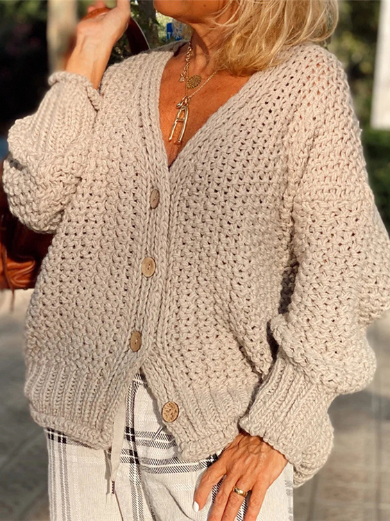 Plain Wool/Knitting V Neck Sweater Coat