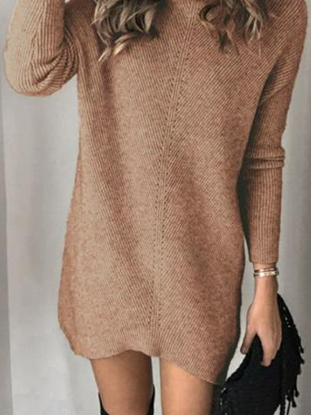 Turtleneck Plain Wool/Knitting Dresses
