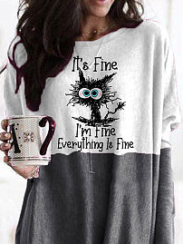 Casual Text Letter Crew Neck Dress