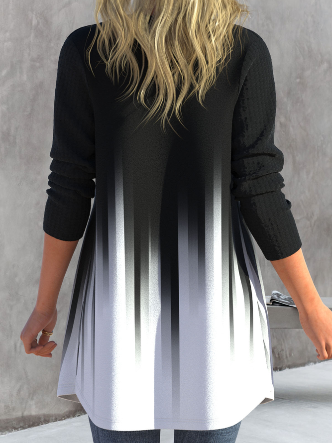 Casual Contrast Black Ombre Long Sleeve Coat