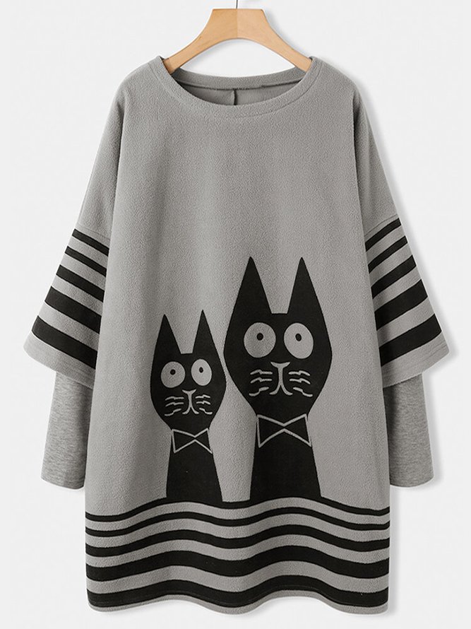 Casual Cute Cat Sweater Fleece Dress