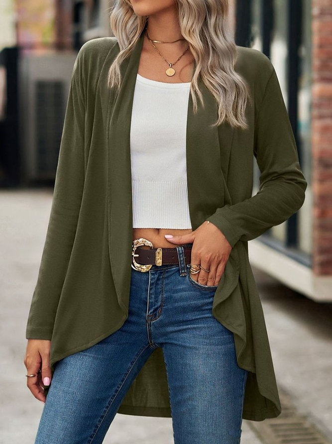 Wrap Loose Casual Plain Open Front Cardigan