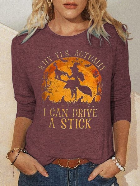 Women Funny Halloween Witch Shirt, Yes I Can Drive A Stick T-Shirt