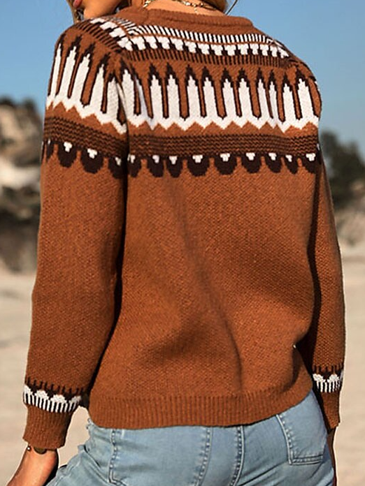 Boho Ethnic Wool/Knitting Regular Fit Sweater