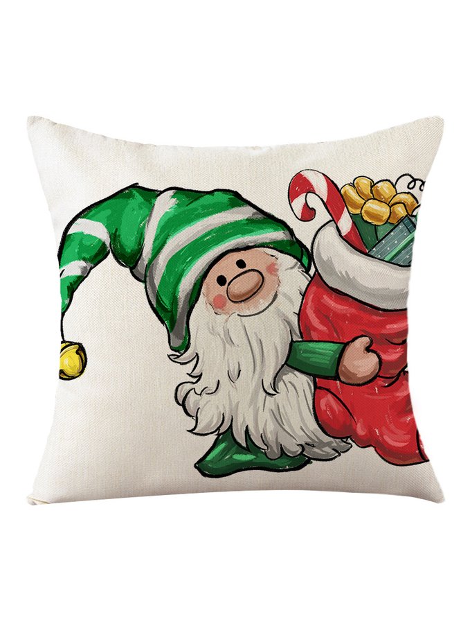Christmas Pillowcase Red Green Christmas Elf Faceless Old Man Alphabet Print Holiday Party Cushion Cover