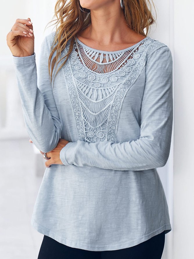 Casual Lace Crew Neck T-Shirt
