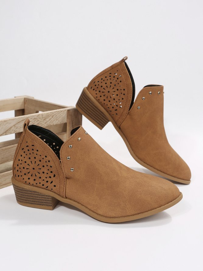 Cutout Stud Casual Chelsea Ankle Boots