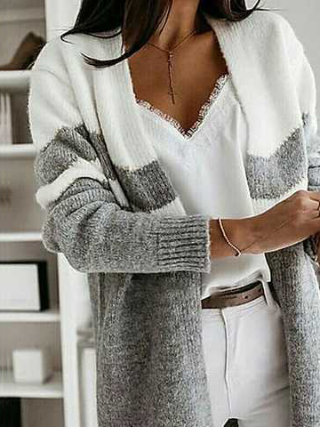 Casual Loose Color Block Sweater Coat