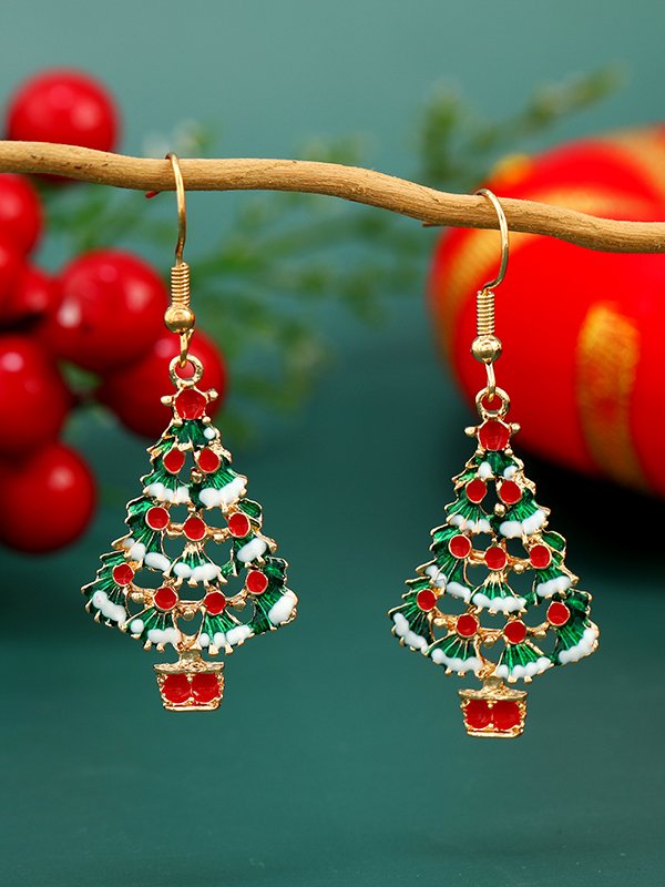 Christmas 3D Christmas Tree Cutout Earrings Holiday Party Earrings