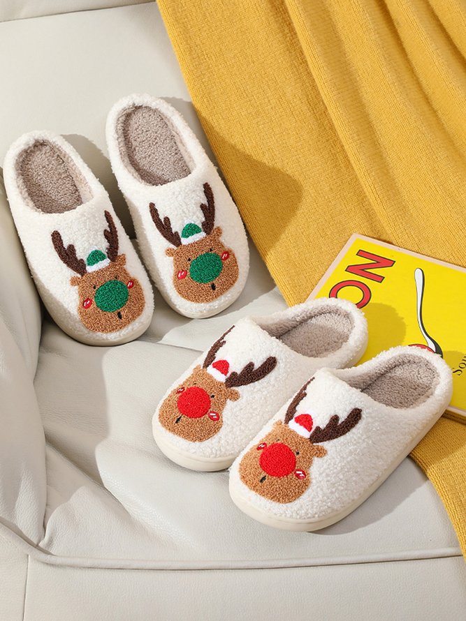 Christmas Elk Warm Furry Slippers
