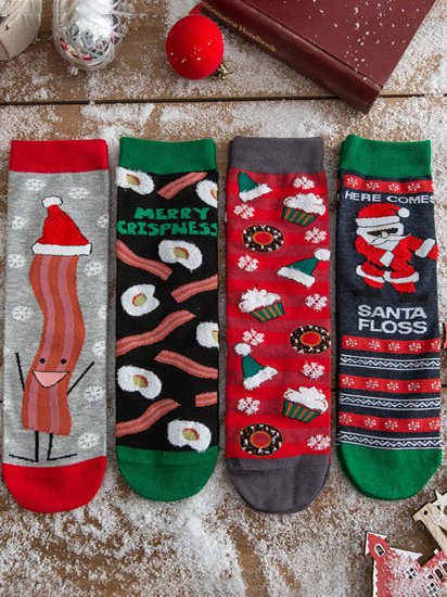 Christmas Cotton Santa Elk Candy Pattern Socks Set Everyday Party Outfits Holiday Gifts