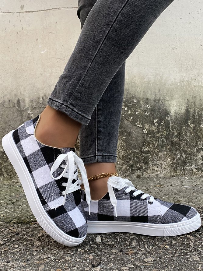 Christmas Red Plaid Black And White Plaid Leopard Casual Flat Shoes