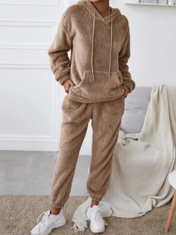 Casual Hoodie Plain Two Piece Set