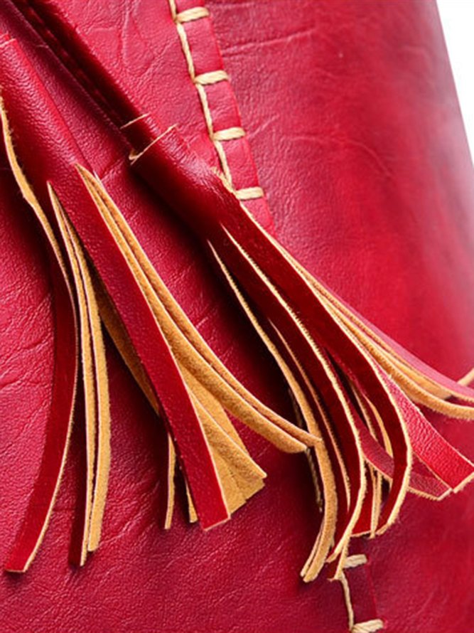Vintage Oil Waxed Leather Fringe Zip Shoulder Bag Tote Bag