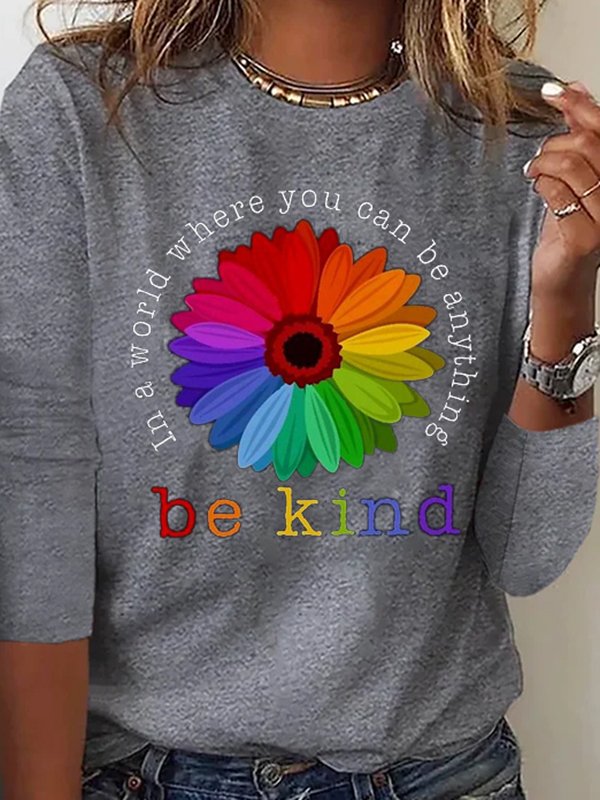 Women Sunflower Crew Neck Casual Long Sleeve Top