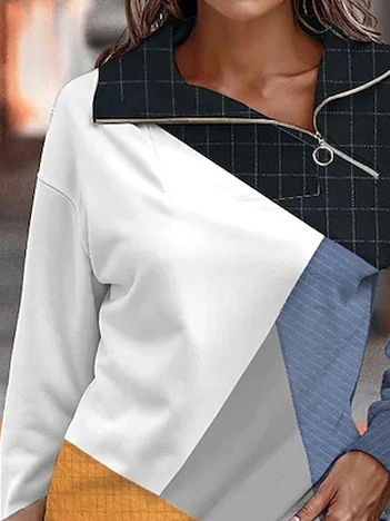 Loose Zipper Asymmetrical Color Block Sweatshirt