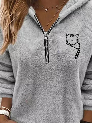 Cat Warmth Fluff/Granular Fleece Fabric Casual Loose Sweatshirt