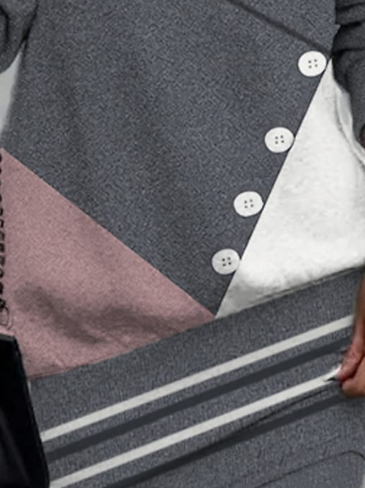 Contrast Geometric Crewneck Sweater Dress