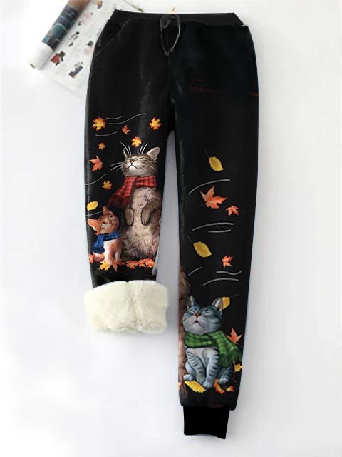 Fleece Warm Cute Cat Knitted Casual Pants